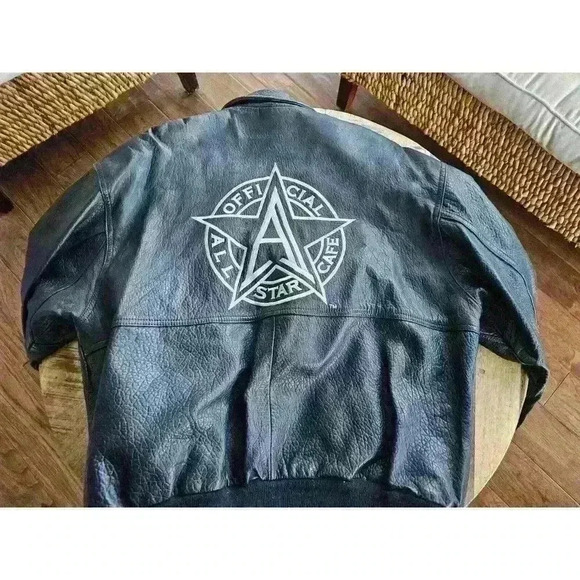 Vintage All Star Cafe " Atlantic City" Genuine Leather Bomber Jacket Men's Large - Picture 7 of 16